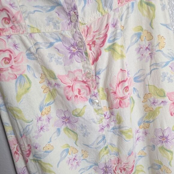 Liz Claiborne Linen Blend Cream Pink Purple Floral Short Sleeve Dress 4 - Picture 7 of 8
